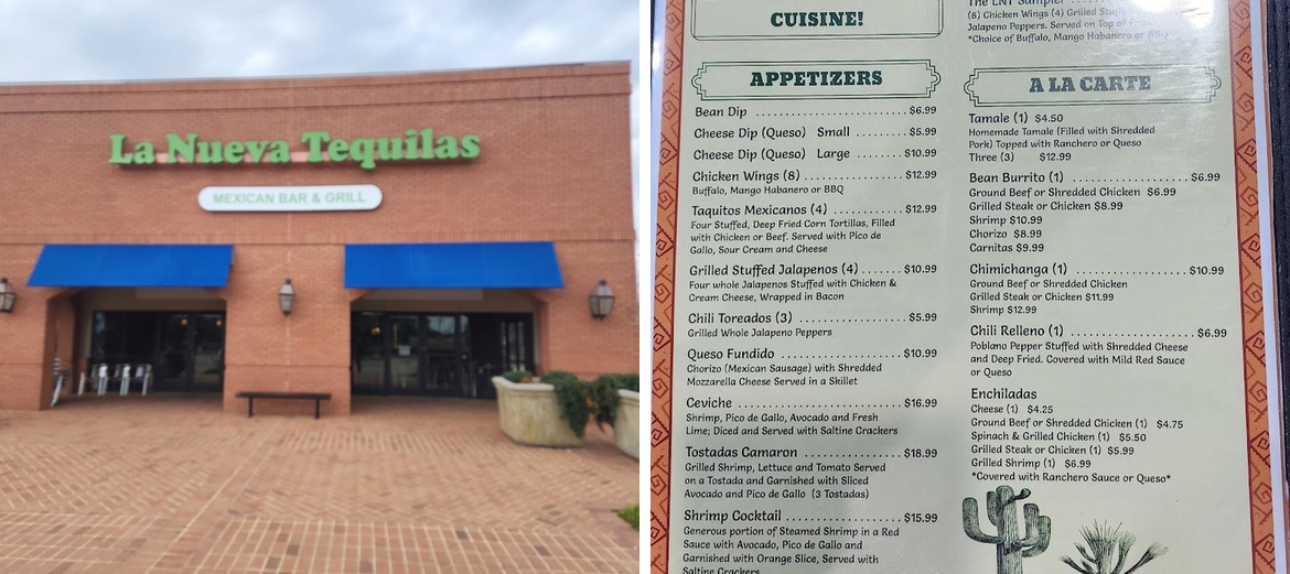 La Nueva Tequilas Menu